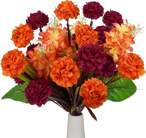 HUAESIN 4PCS Flores Artificiales Otoño Hortensia Artificial Ramo Flores Falsas Flores Artificiales Decoracion Hortensias Artificiales para Decoracion otoño Jardín de Acción de Gracias