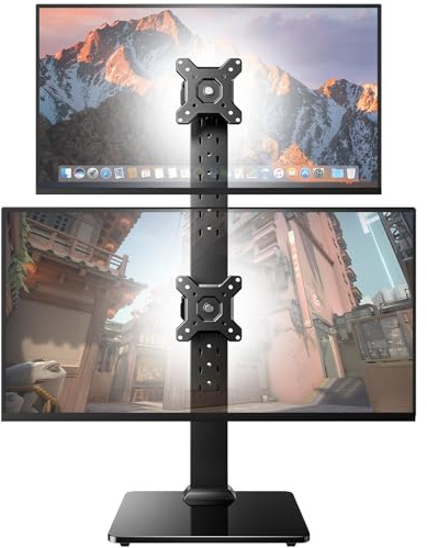 HUANUO Monitor Halterung 2 Monitore übereinander, Höhenverstellbarer Dual-Arm Ständer für 17-34 Zoll Flach & Curved, bis zu 20 kg pro Arm, VESA 50/75/100 mm (Schwarz) Gaming