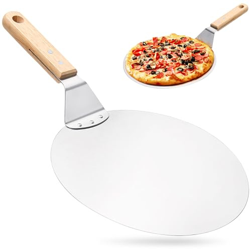 FUFRE Pelle à pizza ronde en acier inoxydable avec manche en bois - 30 cm