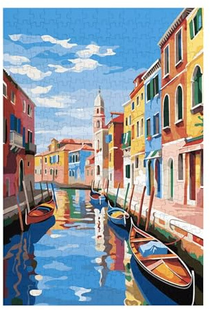 Boot Puzzle Venedig Puzzle Große 5000 Teile Erwachsene, Clevere Rätsel, Geschicklichkeitsspiel für die Ganze Familie, Holz Farbenfrohes Jigsaws mit Geschenkbox, Geschenke für Frauen 105x156cm D-1515