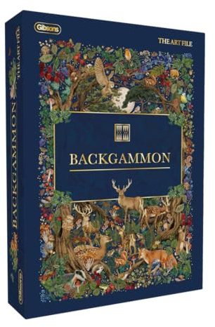 Gibsons The Art File Backgammon Set – lyxigt träbrädspel med skogsdesign – 2 spelare, åldrarna 6+ – klassiskt strategispel med tärningar och schackspel – brittisk premiumgåva