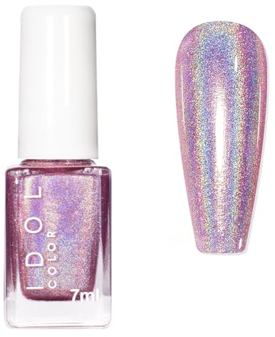 Pink Glitter Nail Varnish - Holographic Nail Polish - Magic Chameleon Laser Dark Pink Glitter Quick Dry Nail Polish - Sparkle Shimmer High Shine Finish Glossy - Iridescent Nail Lacquer Long Lasting