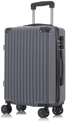 YONSLY Premium Reisekoffer TSA-Schloss,YKK-Reißverschluss Hartschalen-Koffer Trolley Kabinenkoffer Rollkoffer Suitcase Handgepäck 4 Rollen (Grau, M)