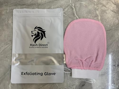 Hash Direct Exfoliating glove Bath Mitt, Shower Scrubbing Morrocan Gloves, Spa Body Massage Hammam (Pink, 1)