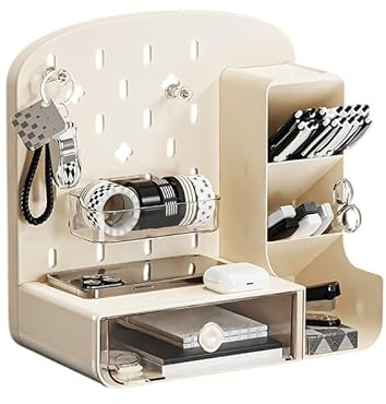 Genérico Organizador de Escritorio Modular con Cajón Transparente - Compartimentos Ajustables | Accesorios de Oficina, Estudiantes - Hogar -Niños- Estilo Moderno - Multifuncional (Beige)