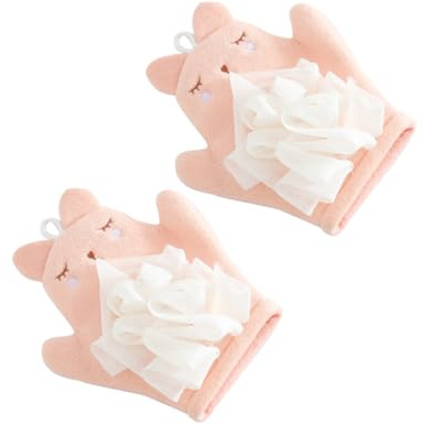 FOYTOKI Moufles de Bain Exfoliants en Coton et Pe pour Bébé 2 Pcs Design Double Face Corde Pratique Économise Gel Bain Garçon et Filles