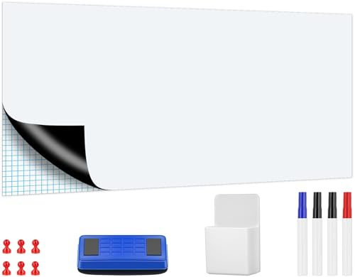 Whiteboard Folie 50x100 cm Magnetisch Selbstklebend Whiteboard Folie,Abwischbare DIY Magnetisches Enthält 4 Marker, 6 Magnete und einen Schwamm