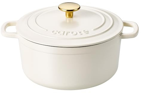CAROTE Enameled Cast Iron Dutch Oven Pot with Lid, 4 QT Dutch Ovens, Heavy-Duty Cast Iron Pot for Sourdough Bread Baking, Braising, Stews, Roasting, Healthy & Non-Toxic, Dual Handles, All Stovetop Compatible, Oven Safe up to 500° F, Cream White
