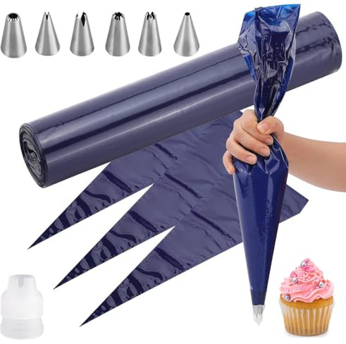 Zykra 50 Pièces Poche à Douille Jetable, Extra Larges épaissir Poches à Douilles pour Pâtisserie, Poche Douille avec 6 Douilles pour Biscuits, Cupcakes, Desserts, Gâteaux, Décoration
