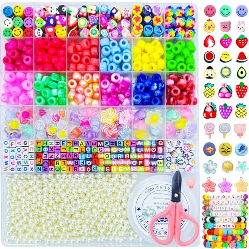 LYMOOR 900 Stuck Perlen für Armbänder, Pearl Armbänder Selber Machen, Buchstabenperlen, Polymerton Perlen zum Auffädeln, Geeignet für Halsketten, Schmuck Selber Machen Set, Geschenke