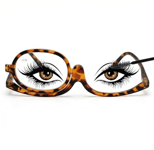 Disnace Gafas de Lectura de Maquillaje, Gafas de Maquillaje Giratoria de Lente Única, Gafas de Lectura Portatiles Cosméticas con Aumento y Plegables para Mujer, Herramienta Esencial de Maquillaje