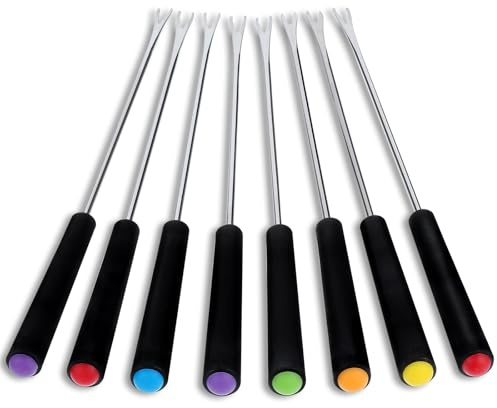 8Pcs Stainless Steel Fondue Forks, 9.44 Color Cheese Fondue Fork with Heat Resistant, Fondue Sticks for Grill Cake Cheese Chocolate Roast Marshmallows Dessert Meat