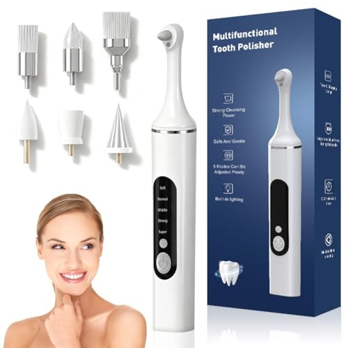 Kit di rimozione del tartaro professionale per lo sbiancamento dei denti, lucidatore dentale con 5 modalità per la pulizia dei denti e lo sbiancamento, include 6 accessori per lucidare e sbiancamento