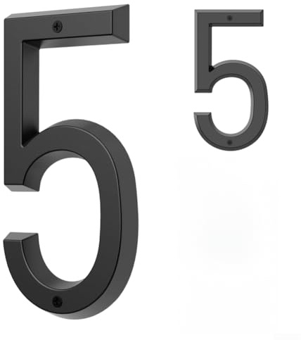 Numeri civici galleggianti moderni, cartello 3D in lega di zinco con finitura nera, cifre per casa in metallo resistente alle intemperie per porta esterna e grande targa per cassetta postale (5#)
