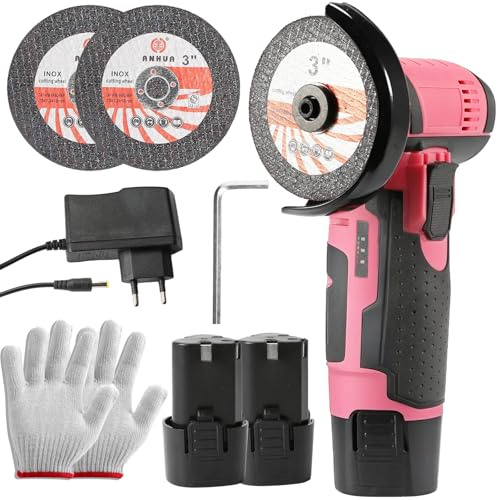Mini Amoladora Angular 19500 RPM,con 2 Baterías 2000mAh,Amoladora Angular Inalámbrica,Radial de Batería 75mm,Para Esmerilar, Pulir, Cortar (rosa)