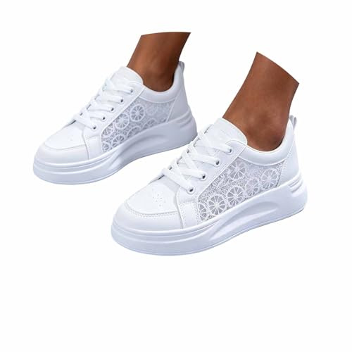 Generisch Baskets folkloriques pour femme - Chaussures plates - Blanc - Dirndl - Chaussures en tissu blanc - Baskets d'été avec dentelle blanche - Chaussures traditionnelles confortables