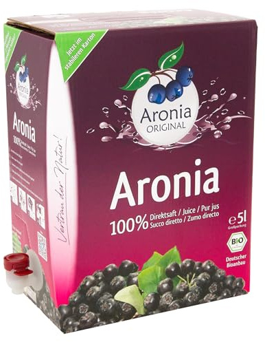 Aronia ORIGINAL Bio Aronia Muttersaft aus deutschem Anbau | 5 Liter Bio Direktsaft aus 100% Aroniabeeren | Vegan, ohne Konservierungsstoffe, ohne Zuckerzusatz (lt. Gesetz)