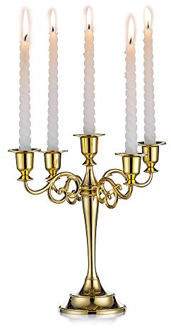 Argento/Oro/Nero portacandele in metallo supporto candela 5 braccia alto 27 cm per matrimoni candelabri, metallo, Gold, 27 cm