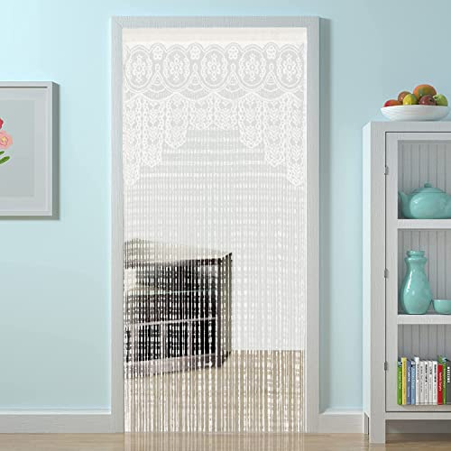 HSYLYM String Door Privacy Lace Curtain Macrame Boho Doorway Window Curtains for Wall Divider Windows Door Covers Decorative Room Separation (35×79in/90×200cm,White)