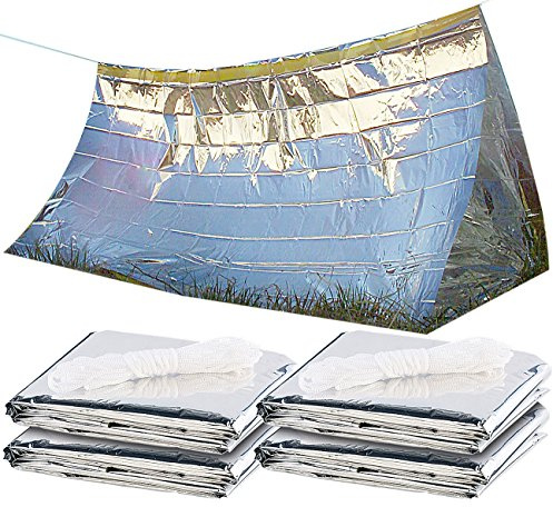 Semptec Urban Survival Technology Minizelt: 4er-Set Notfall-Zelte für 2 Personen, hitzeabweisend, kältedämmend (Zelt zum Überleben, Notfall-Decken, Hitzeabweisendes)