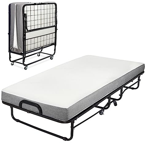 Milliard Diplomat Guest Folding Bed with 12.5cm Thick Luxurious Memory Foam Mattress and a Strong Sturdy Foldable Rollaway Frame - Small Single 190 x 79cm
