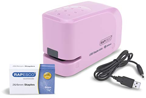 Rapesco 1451 626EL Cucitrice Automatica USB/Batteria con 1000 Punti 26/6mm, Rosa