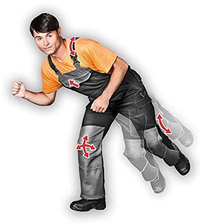 LEBER & HOLLMAN RAWPOL Schutzlatzhose Herren mit Taschen verstellbare Taille Arbeitshose mit Taschen für Knieschützer Baumwoll-Canvas Grau und Schwarz 54