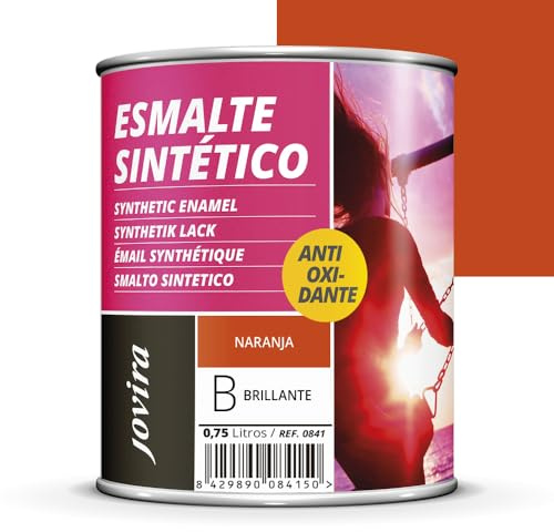 JOVIRA PINTURAS Esmalte Sintético Antioxidante. Esmalte directo sobre oxido. Para la protección y decoración de superficies de madera, hierro y acero. Brillante (750 Mililitros, Naranja)