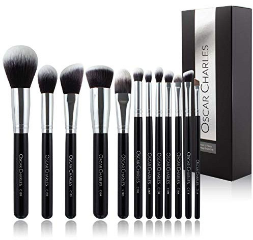 Oscar Charles Make-up-Pinsel-Set, 12-teiliges professionelles Make-up-Pinsel-Set, sechs Gesichts-Make-up-Pinsel und sechs Augen-Make-up-Pinsel-Set (Silber)