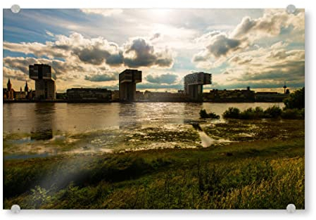 artboxONE Acrylglasbild 30x20 cm Städte/Köln Kölner Wasserseite Bild hinter Acrylglas - Bild Kranhäuser Köln Rhein