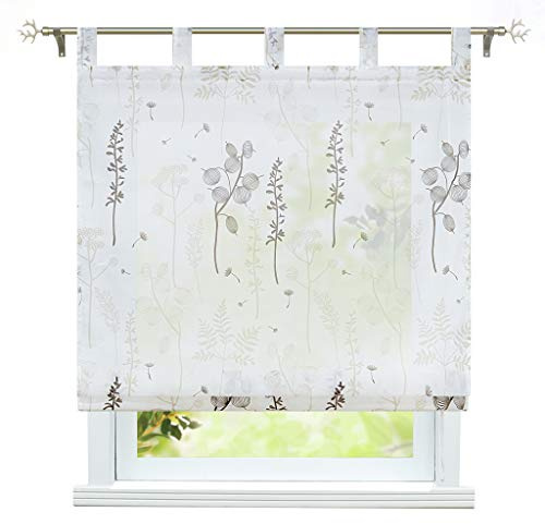 ESLIR Raffrollo mit Schlaufen Gardinen Küche Raffgardinen Modern Schlaufenrollo Transparente Vorhang Laternenblume Muster Sand BxH 60x140cm 1 Stück