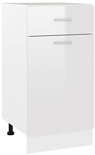 vidaXL Armario de Cocina Mueble Mobiliario Duradero Mesa Trabajo Almacenamiento Plato Olla Alacena Madera Ingeniería Blanco con Brillo 40x46x81,5cm