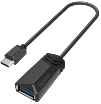 Hama USB OTG Adapter, USB C Stecker – USB A Buchse (Adapter zum Anschluss von USB C Geräten wie Tablet an z.B. Drucker, USB-C auf USB-Adapter mit Super-Speed-Datenübertragung 5 Gbit/s, USB 3.2 Gen1), 00200312, Schwarz, mit Kabel