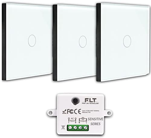 Kit de interruptor inalámbrico – 3 mandos a distancia de pared + 1 mini receptor empotrado – Va y viene sin trabajo – Mando a distancia – Interruptor de radio RF blanco