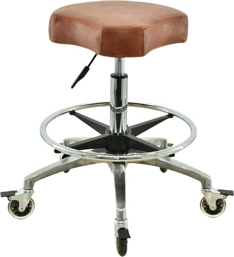 VAKON SALON - Ergonomischer Rollhocker in Hellbraun mit Fußring - Premium Rollen mit Bremse - Höhenverstellbarer von 55-75 cm - Arbeitshocker Praxishocker