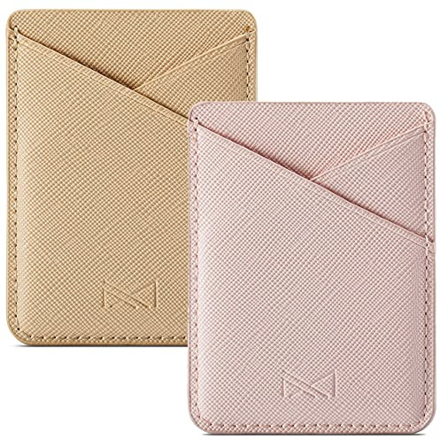 BIAJIYA Phone Card Holder, PU Leather Sleeve, Credit Card Holder Stick On Phone Case for iPhone Samsung Most Smartphones (Pink)