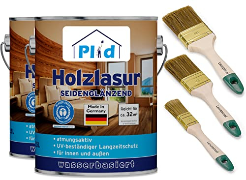 PLID® Holzlasur Innen & Aussen Kiefer 5L - Holzschutzlasur Außen mit UV beständigem Langzeitschutz- Grundierung Holz Außen - Holzschutzgel - Holz Lasur atmungsaktiv - Made in Germany Set
