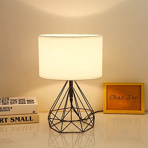 Chao Zan Retro-Industrie Diamond Tischleuchte max. 60W Tischlampe für E27 Lampen Nachttischlampe 230V Schwarz Metall/Beige Stoff Lampenschirm,ohne Leuchtmittel