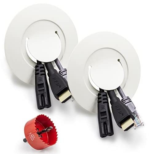 Cache Cable TV Mural pour Cacher Les Câbles, HASA zone Kit Cable Management pour Câble TV, Incluant 2 pièces de Couverture d'oeillet et de Supports, 1 Scie Cloche 75mm avec Installation Simple,Beige