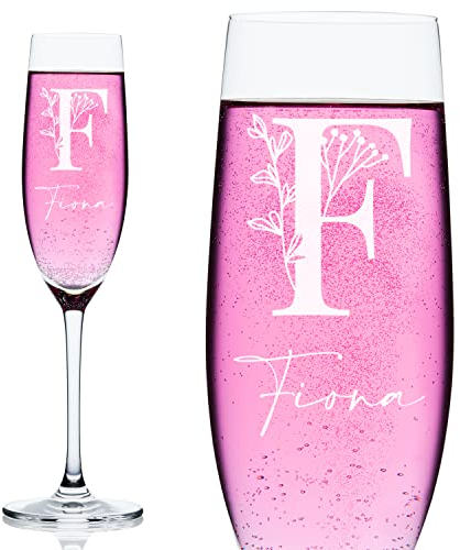 ukgiftstoreonline Personalised Floral Alphabet and Name Champagne Flute Prosecco Glass Gift