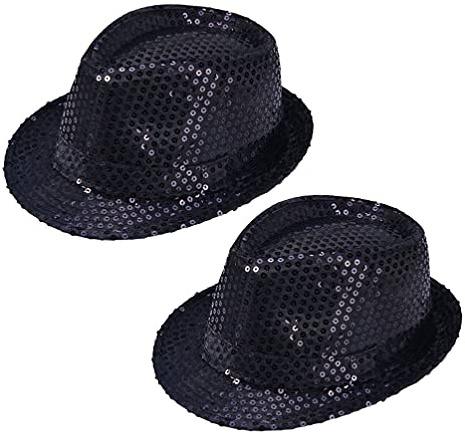 SAFIGLE Fedora-Hut mit Pailletten Jazz-Hut Zauberer Latin Jazz Mardi Gras Cosplay Abschlussball Kostüm Party-Accessoire für Erwachsene Und Kinder (2Er-Pack) Schwarz