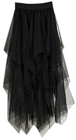 Tüllrock Lang Damen Plisseerock - Weiche Tüll Petticoat A-Linie Midi Röcke Schwarz - Festlich