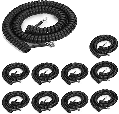 LanSenSu Phone Cord Landline8Ft Uncoiled / 1.4Ft Coiled Landline Phone Handset Cable RJ9 4P4C Telephone Accessory- Black (10pack)