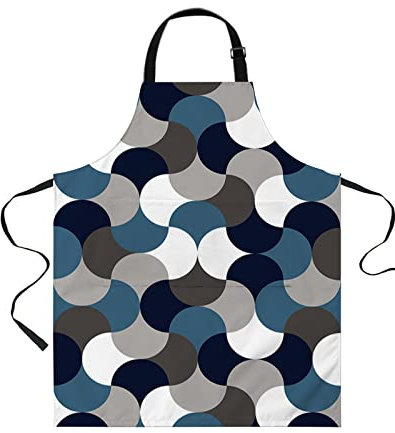 452 Schürze, Geometrie-Modernes Abstraktes Blaues Schwarzes Graues Weiß Backschürze Verstellbare Latzschürze Mit Taschen Malschürze Für Restaurant Backen Kochen 70X84Cm