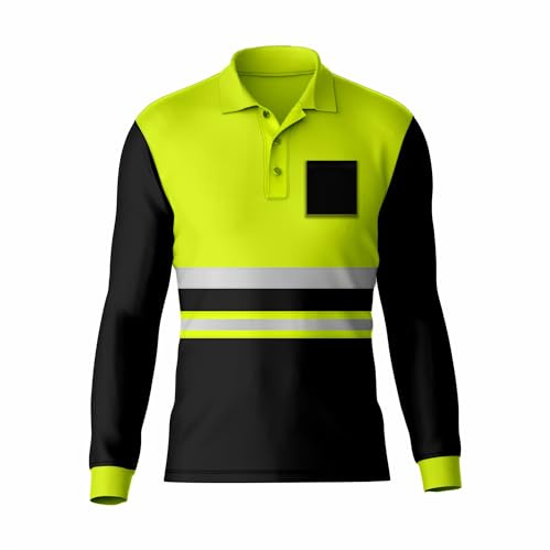 Mens Hi Vis High Visibility Reflective Tape Safety Contrast Polo Shirt Long Sleeve Workwear Tee Tshirt Top