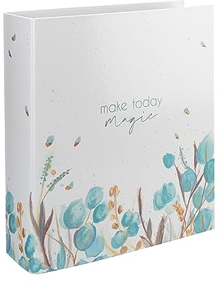 Ordner mit Motiv Blumen pastell: make today magic – Ringordner A4 – 8 cm breit, Leinenstruktur – Aktenordner als Bullet Journal, Sammelmappe, Gästebuch – für Büro, Schule, Uni