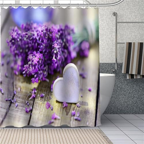 Lila Lavendel Duschvorhänge mit 12 Haken, Polyster 240x180cm Wasserdicht Duschvorhang für Badezimmer, Gewichteter Saum, Badewannen Hotelvorhang, Maschinenwaschbar, Schnell Trocknend, Waschbar Q-709