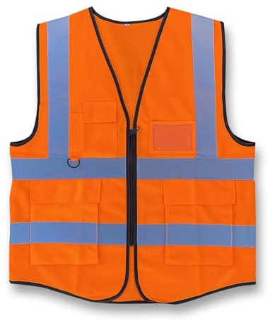 Vasego - Hi Visibility Executive Reflective Safety Vest for Men & Women with Multi pockets with zipper -Class 2 Utility High Viz vest for adults with reflective strips
