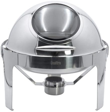 Quattro Round Roll Top Chafing Dish With Glass Window. 6 Litre Capacity. Keep Food Warm In Any Catering Establishment Or Eatery. Premium Stainless Steel Food Warmer.