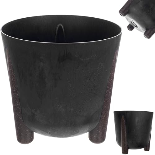 KADAX Pot de fleurs rond en plastique avec insert intérieur, pot de fleurs décoratif pour l'intérieur et l'extérieur (noir, 26 cm), K9905